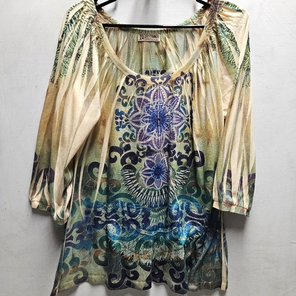Blue Canyon Clothing embellished boho hippy style top blouse ~ womens large - Picture 1 of 8